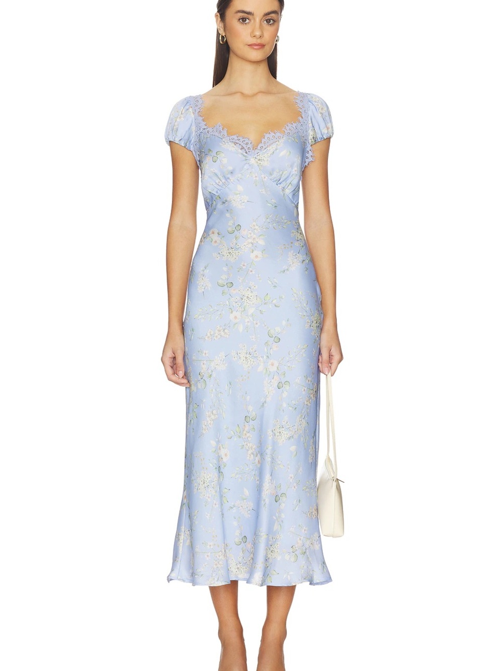 Light Blue Floral Lace-Trim Midi Dress ASTR the label NWT